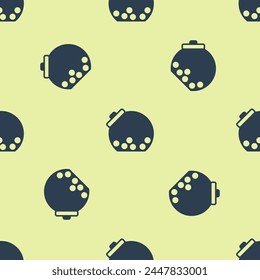 Blue Glass jar with candies inside icon isolated seamless pattern on yellow background.  Vector