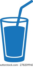 Blue glass with liquid and a drinking straw inserted