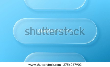 Blue glass morphism background with rounded rectangular panels. Abstract UI design element for modern digital interface and software landing page. Transparent clear frosted overlay effect.