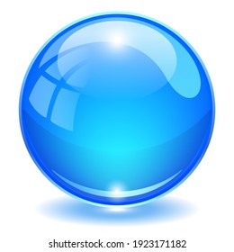 Blue glass orb, vector ball illustration on white background, abstract web design element for website or presentation