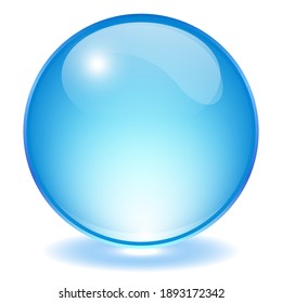 Blue glass orb vector illustration on white background, shiny glass ball cartoon