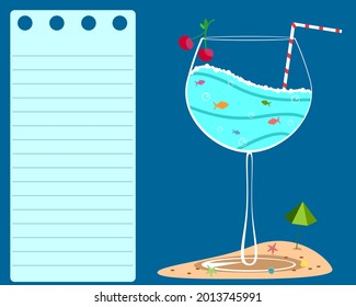 Blue glass with a place for text. Vector illustration for menus, recipes and design.