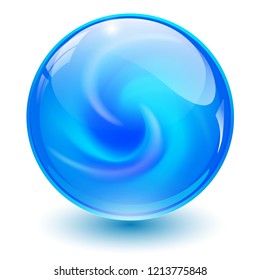 Blue glass sphere, 3D marble ball, vector illustration.