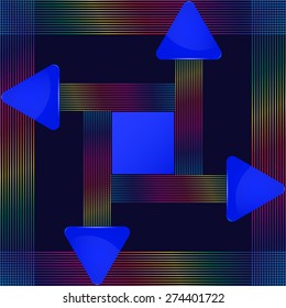 Blue glass triangular signs with abstract colorful lines design