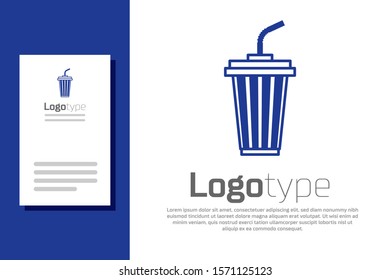 Blue Glass with water icon isolated on white background. Soda drink glass with drinking straw. Fresh cold beverage symbol. Logo design template element. Vector Illustration