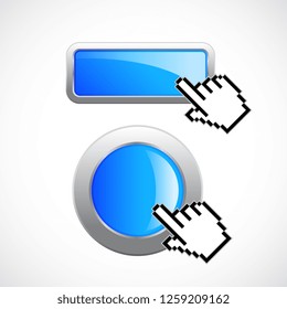 Blue glass website buttons set, vector illustration isolated on white background