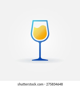 Blue glass of white wine vector icon - alcohol symbol or logo