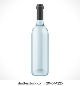 Blue Glass Wine Cider Bottle On White Background Isolated. Product Packing. Vector EPS10