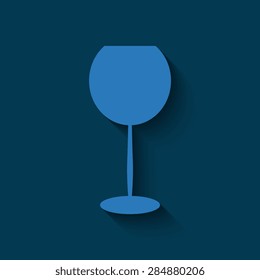 Blue Glass Of Wine Icon  with shadow on a blue background