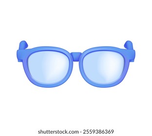 Blue glasses front view illustration. Round Frame Glasses Isolated. Sunglasses, Lens, Eyeglasses cartoon style. Design for Optics and Eyewear Branding Concept. Realistic 3d glasses icon vector