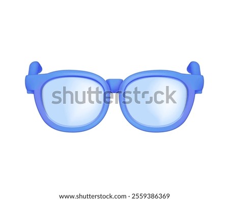 Blue glasses front view illustration. Round Frame Glasses Isolated. Sunglasses, Lens, Eyeglasses cartoon style. Design for Optics and Eyewear Branding Concept. Realistic 3d glasses icon vector