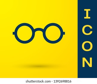 Blue Glasses icon isolated on yellow background. Eyeglass frame symbol. Vector Illustration