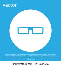 Blue Glasses icon isolated on blue background. Eyeglass frame symbol. White circle button. Vector Illustration