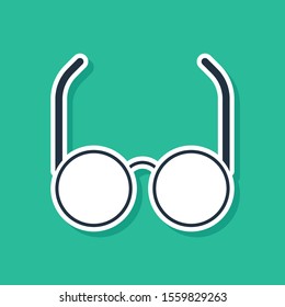 Blue Glasses icon isolated on green background. Eyeglass frame symbol.  Vector Illustration