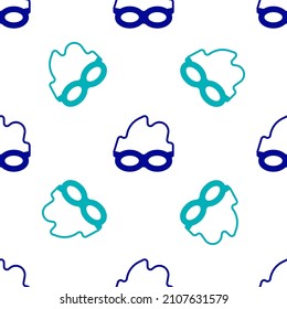 Blue Glasses for swimming icon isolated seamless pattern on white background. Swimming goggles. Diving underwater equipment.  Vector