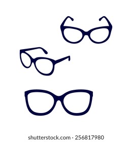 blue glasses vector set. Retro, wayfarer, aviator frames