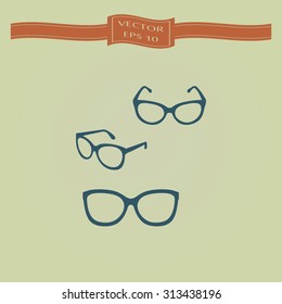Blue glasses vector set. Retro, wayfarer, aviator frames