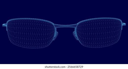 blue glasses wireframe. The glasses are blurry and pixelated, giving the impression of a digital image