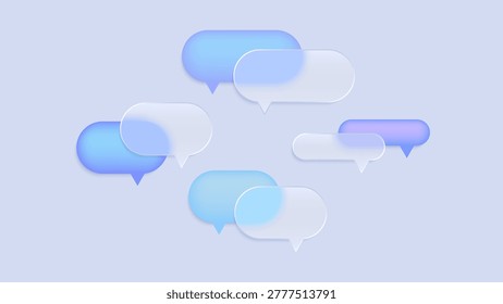 Blue Glassmorphism Speech Bubbles with 3D Glossy Shapes for Tech UI