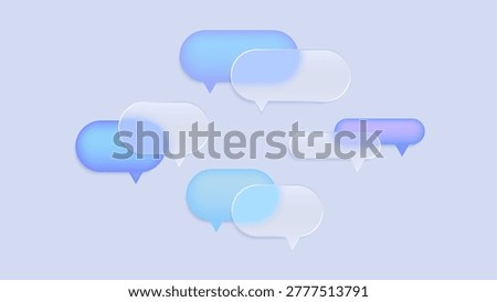Blue Glassmorphism Speech Bubbles with 3D Glossy Shapes for Tech UI