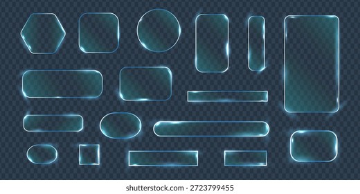 Conjunto de interfaces futurísticas de elementos de interface gráfica do usuário de glassmorphismo azul