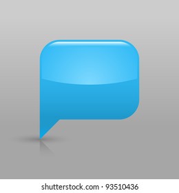 Blue glassy empty blank speech bubble icon web button. Rounded rectangle shape with shadow and gradient reflection on light gray background. Vector saved in 8 eps. See more buttons in my gallery