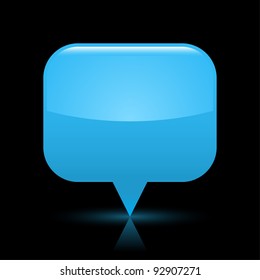 Blue glassy empty map pin button web icon. Rounded rectangle shape with glowing shadow and color reflection on black background. This vector illustration saved in file eps 8