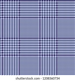 Patrón de vectores sin soldadura de vidrio azul con franjas de sobrecomprobación de la marina. Impresión de moda en el príncipe de Gales. Pieza de gallo 8x8. Píxel Perfecto Espectáculo De Mosaico Repetitivo Incluido