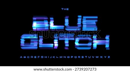 Blue Glitch Digital Noice Font Logo Alphabet Vector Glitch Letters Set Modern Typography, Creative Typographic Design for Play Button, Game UI Headline, Display Fonts. Vector Typeface