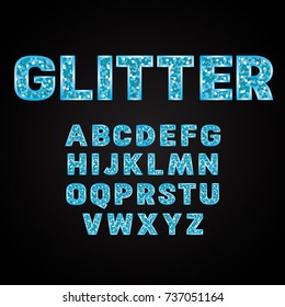 Blue glitter alphabet fonts vector illustration