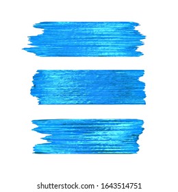 Blue glitter brushstrokes set isolated at white background. Shiny turquoise texture paint stain illustration. Collection of high detail hand drawn brush stroke vector design elements