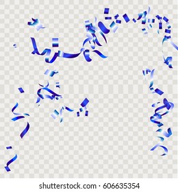 Blue glitter confetti background. Falling blue glittering for Christmas and New Year backdrop, greeting card. Vector illustration eps10.