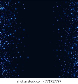 Blue glitter of confetti on a dark background. Luxury festive background. Shining sparkling abstract texture. Element of design. Vector illustration, EPS 10.