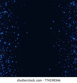 Blue glitter of confetti on a dark background. Luxury festive background. Shining sparkling abstract texture. Element of design. Vector illustration, EPS 10.