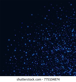Blue glitter of confetti on a dark background. Luxury festive background. Shining sparkling abstract texture. Element of design. Vector illustration, EPS 10.
