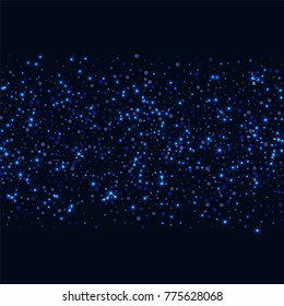 Blue glitter of confetti on a dark background. Luxury festive background. Shining sparkling abstract texture. Element of design. Vector illustration, EPS 10.