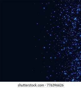 Blue glitter of confetti on a dark background. Luxury festive background. Shining sparkling abstract texture. Element of design. Vector illustration, EPS 10.