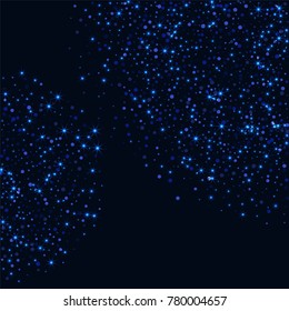 Blue glitter of confetti on a dark background. Luxury festive background. Shining sparkling abstract texture. Element of design. Vector illustration, EPS 10.