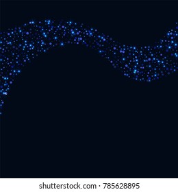 Blue glitter of confetti on a dark background. Luxury festive background. Shining sparkling abstract texture. Element of design. Vector illustration, EPS 10.