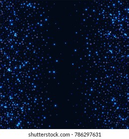 Blue glitter of confetti on a dark background. Luxury festive background. Shining sparkling abstract texture. Element of design. Vector illustration, EPS 10.