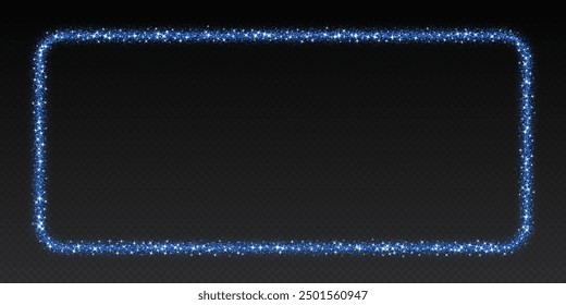 Blue glitter frame, shimmering border in rectangular shape, festive holiday sparkles. Christmas decoration. Vector illustration.