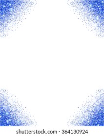 Blue glitter frame with sparkles on white background