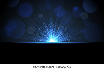 Blue glitter particles background effect. Sparkling texture. Star dust sparks in explosion on black background. Vector Illustration