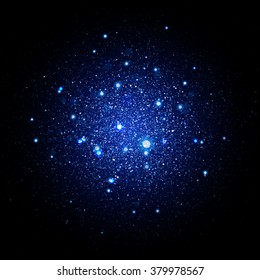 Blue glitter particles background effect. Sparkling texture. Star dust sparks in explosion on black background. Vector Illustration