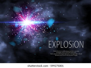Blue glitter particles background effect. Light effect in an explosion on a black background. Vector illustration 3D, of realistic vector, EPS 10.