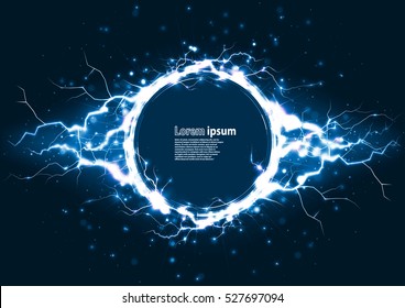 Blue glitter party poster abstract layout with circle surrounded by lightnings luxurious pattern. Vector illustration