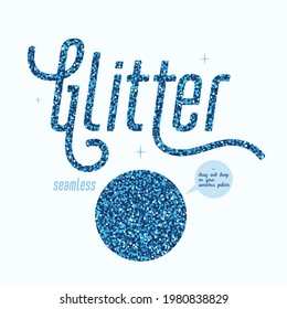 Blue glitter seamless pattern, Shiny party background with blue shimmer texture. Holiday vector abstract background
