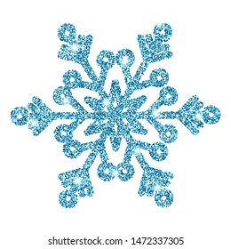 Blue glitter shine snowflake isolated on white background. Christmas decoration. Vector illustration.