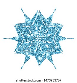 Blue glitter shine snowflake isolated on white background. Christmas decoration. Vector illustration.