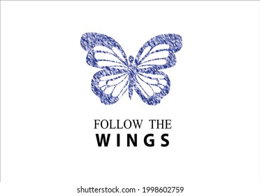 blue glitter shiny butterfly and slogan text vector